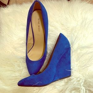 Blue pointed toe wedges Nine West